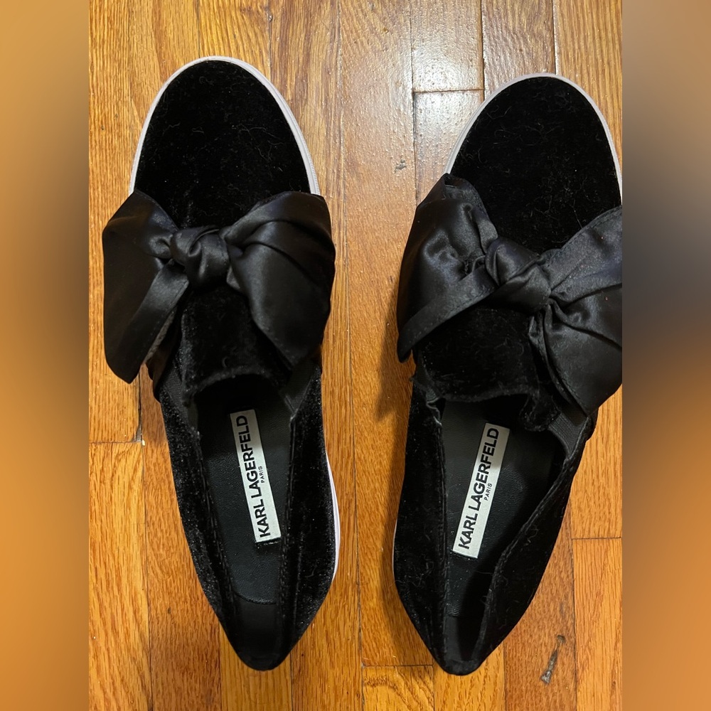 Karl Lagerfeld Black Satin Bow Sneakers